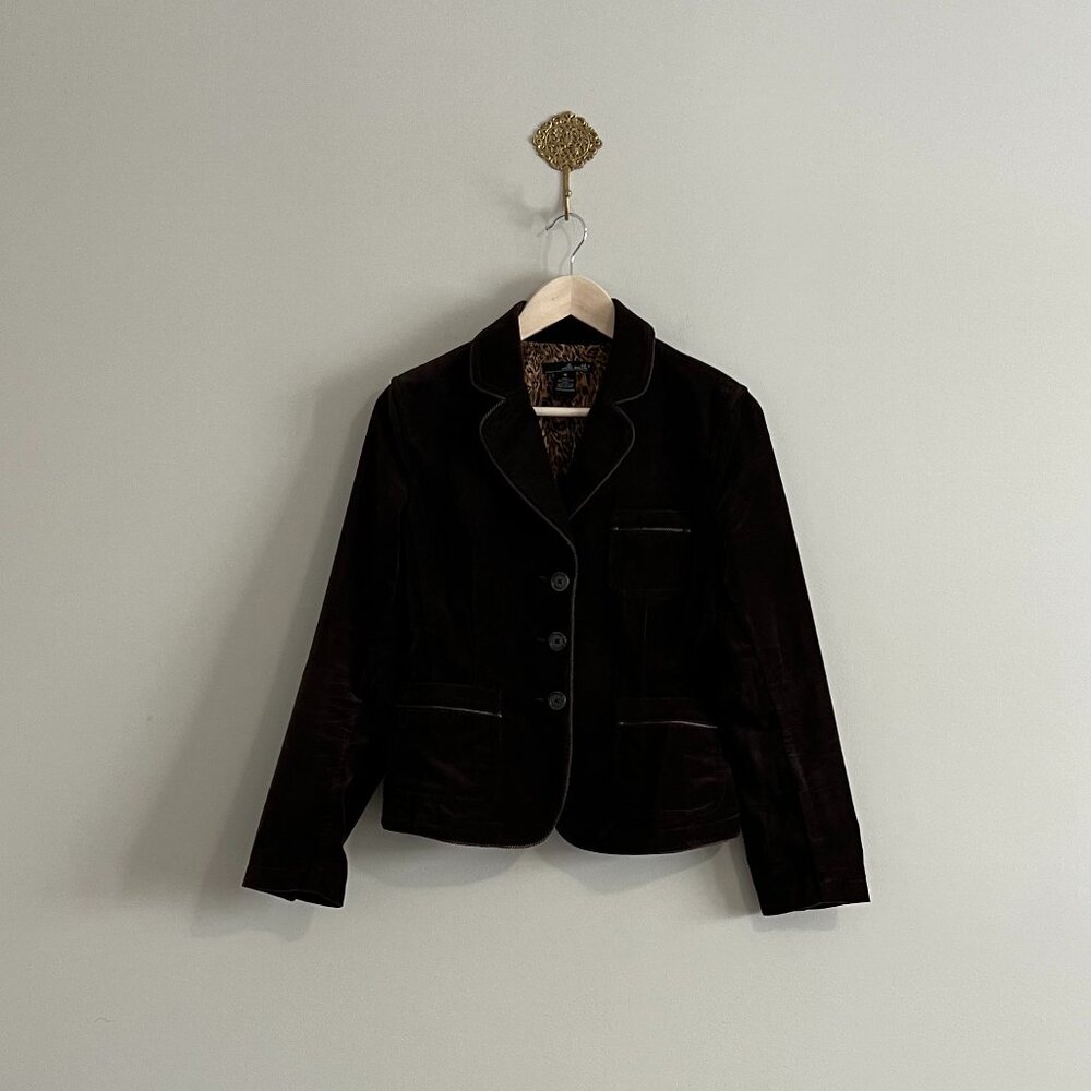 Willi Smith Brown Textured Cotton Blazer | Velvet Look Jacket | Women’s Medium